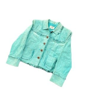 Vintage Scully Women's Turquoise Denim Jacket with Ruffles, Size XL